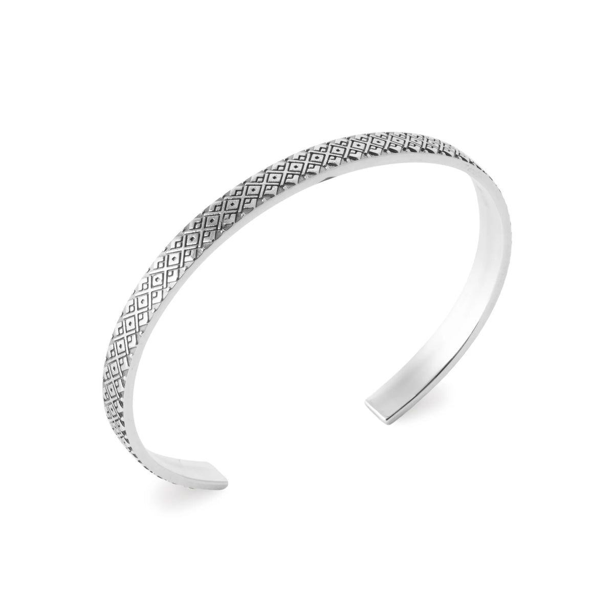 Bracelet jonc ouvert gravé de losanges en argent 925