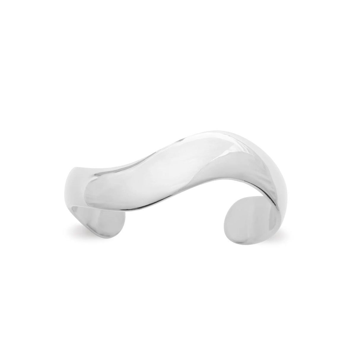 Bracelet jonc ouvert large ondulé en acier PVD argenté