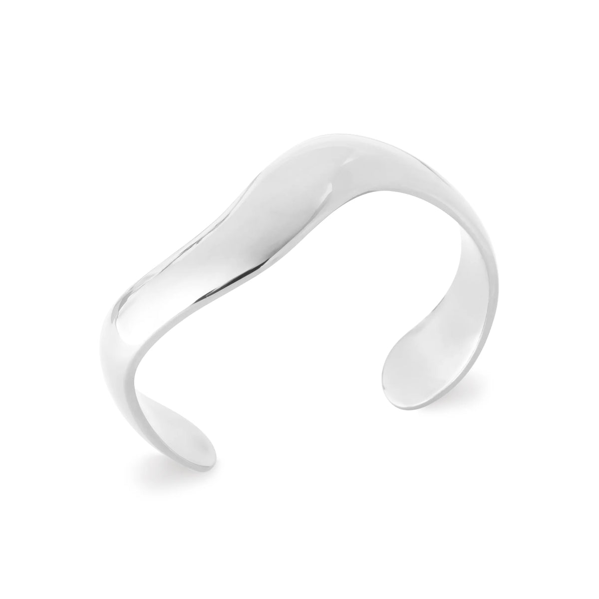Bracelet jonc ouvert large ondulé en acier PVD argenté