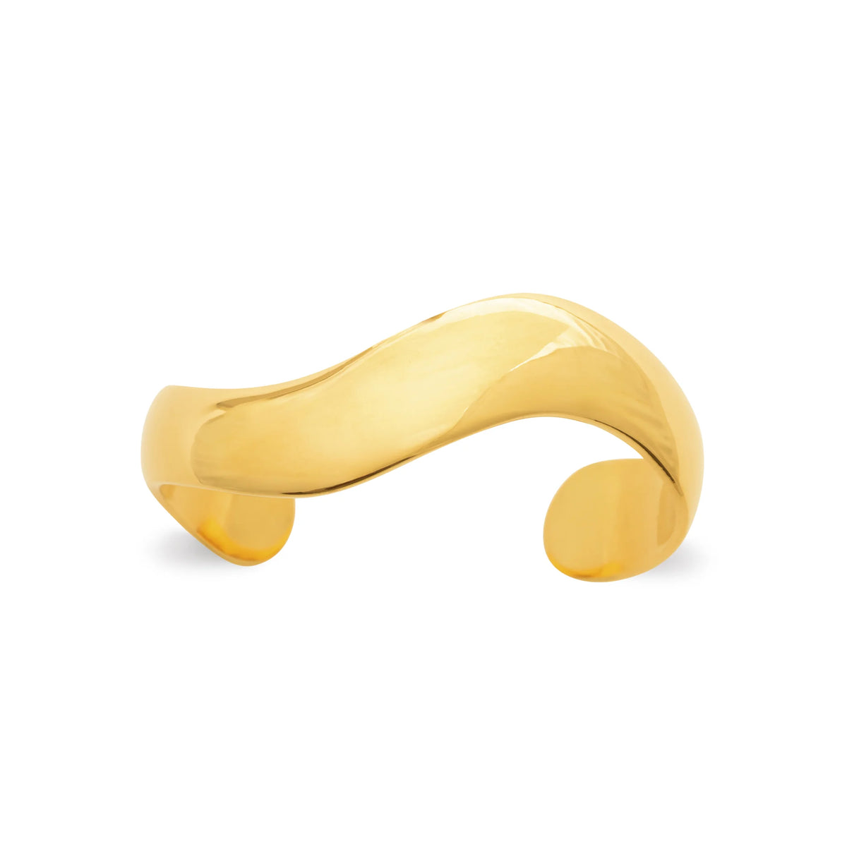 Bracelet jonc ouvert large ondulé en acier PVD doré