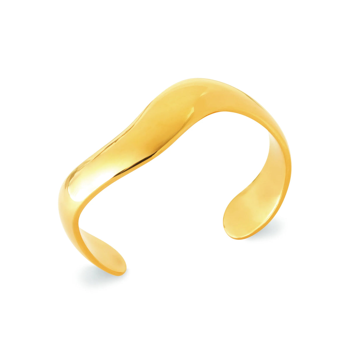 Bracelet jonc ouvert large ondulé en acier PVD doré
