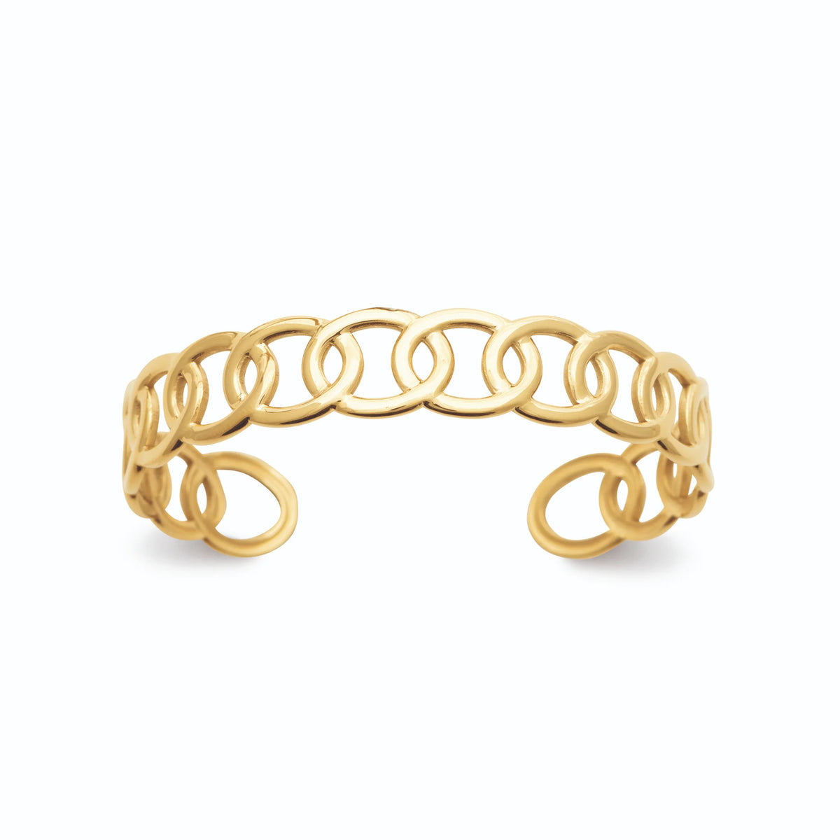 Bracelet jonc ouvert maille gourmette ajourée en acier PVD doré