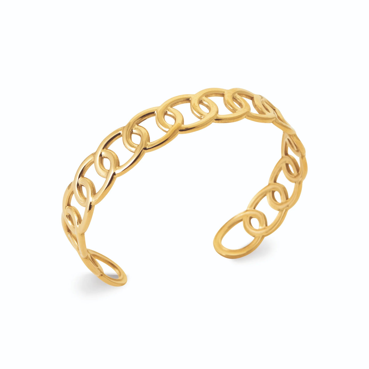 Bracelet jonc ouvert maille gourmette ajourée en acier PVD doré