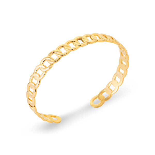 Bracelet jonc ouvert maille gourmette ajourée en plaqué or