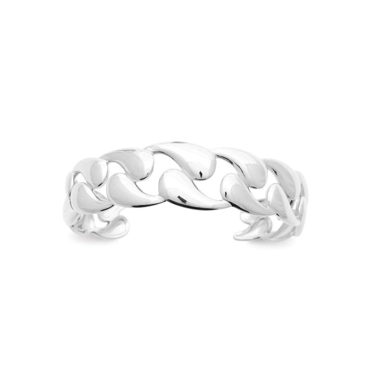 Bracelet jonc ouvert maille gourmette en acier PVD argenté