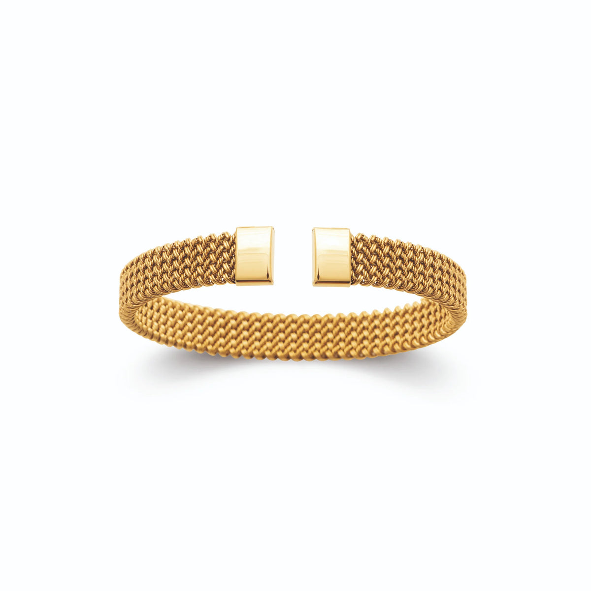 Bracelet jonc ouvert maille milanaise en acier PVD doré