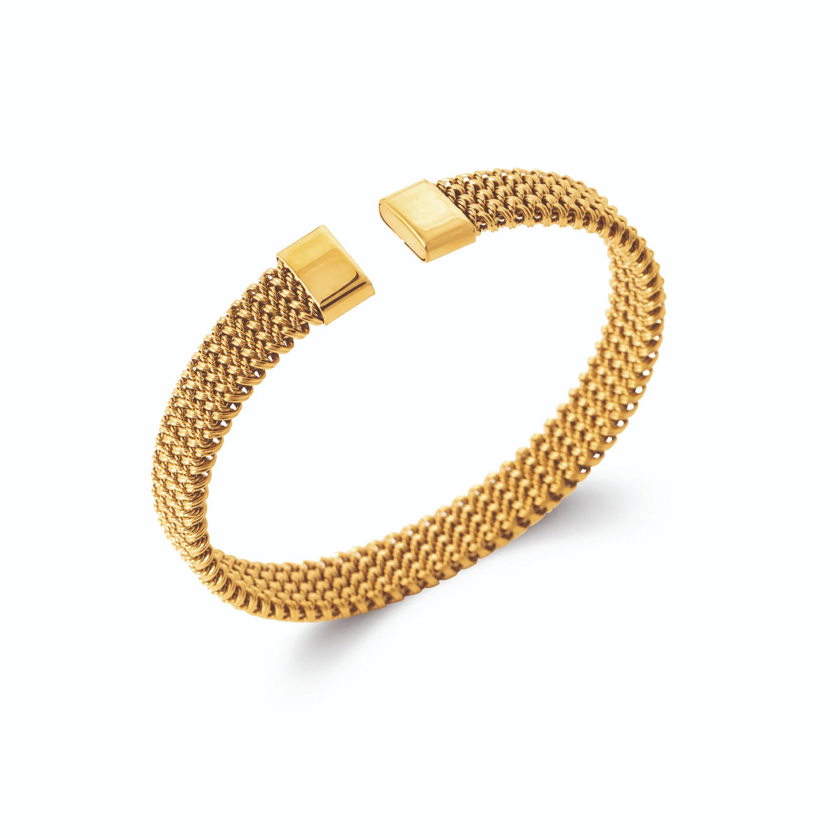 Bracelet jonc ouvert maille milanaise en acier PVD doré