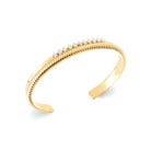 Bracelet jonc ouvert strié et rangée de zircons en plaqué or