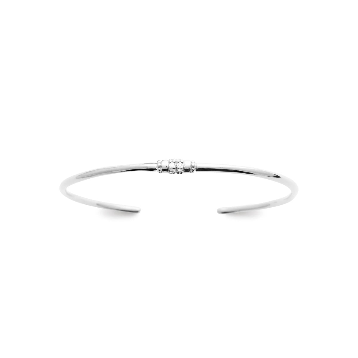 Bracelet jonc ouvert très fin à embout serti de zircons en argent 925 rhodié