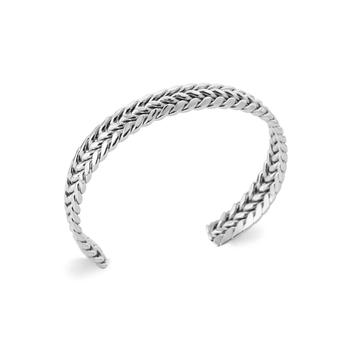 Bracelet jonc ouvert tressé en épi en acier homme