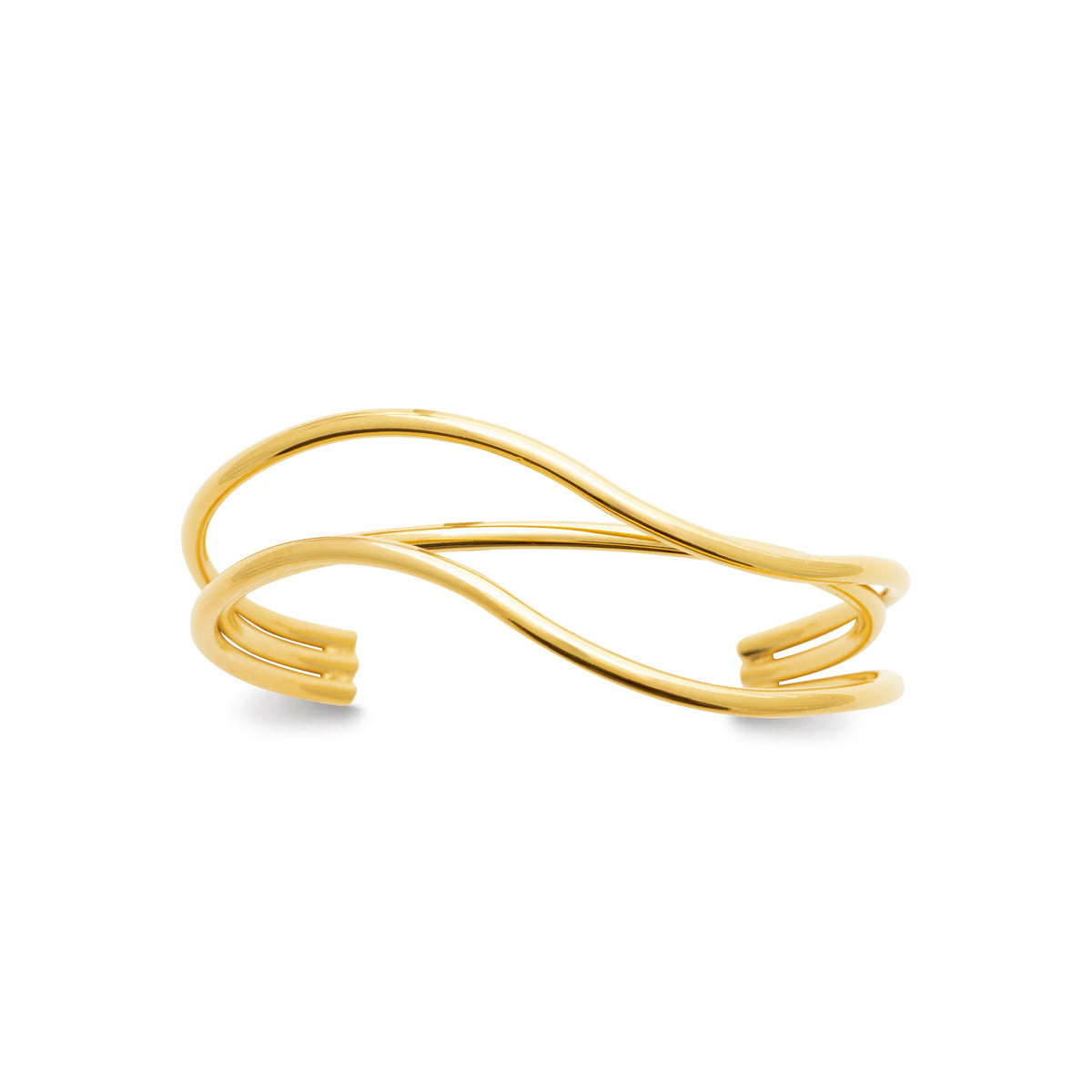 Bracelet jonc ouvert trois fils ondulés en acier PVD doré