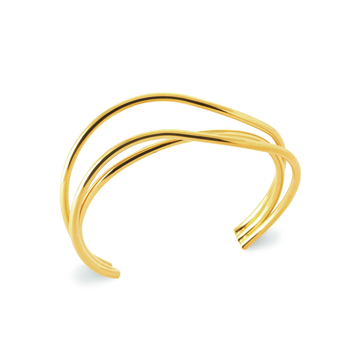 Bracelet jonc ouvert trois fils ondulés en acier PVD doré