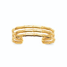 Bracelet jonc ouvert trois rangs effet bambou en acier PVD doré