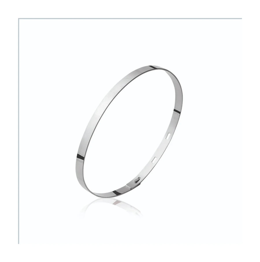 Bracelet jonc rigide fin en argent rhodié, vue de face
