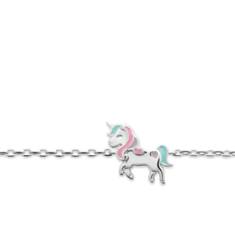 Bracelet licorne enfant en argent 925 rhodié, 15 cm