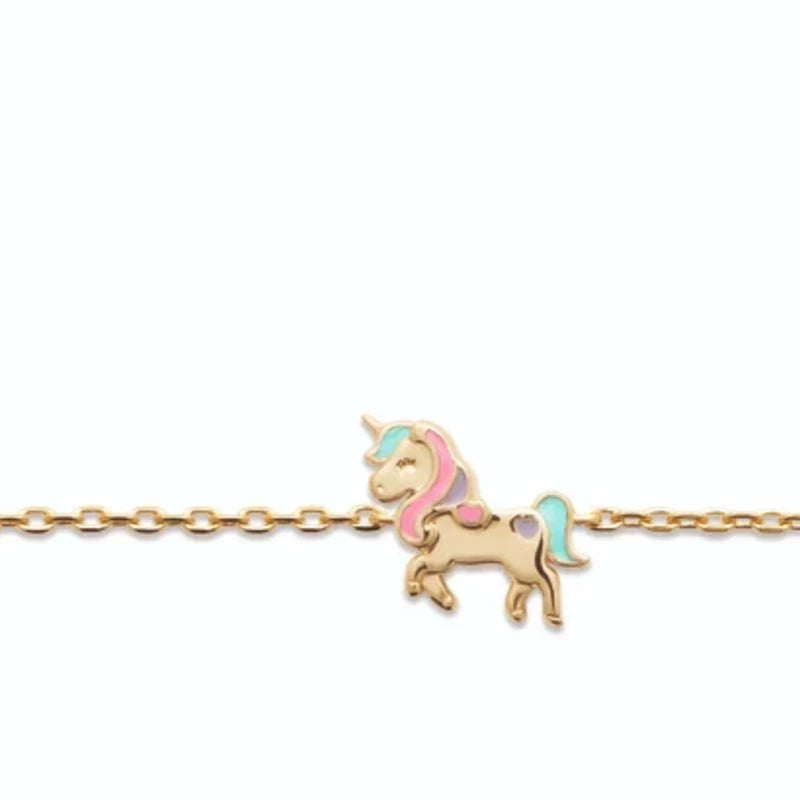 Bracelet licorne enfant en plaqué or, 15 cm, vue de face