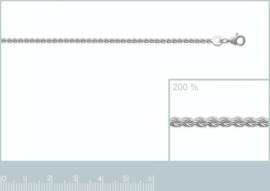 Bracelet maille corde en argent 925 rhodié, vue de face