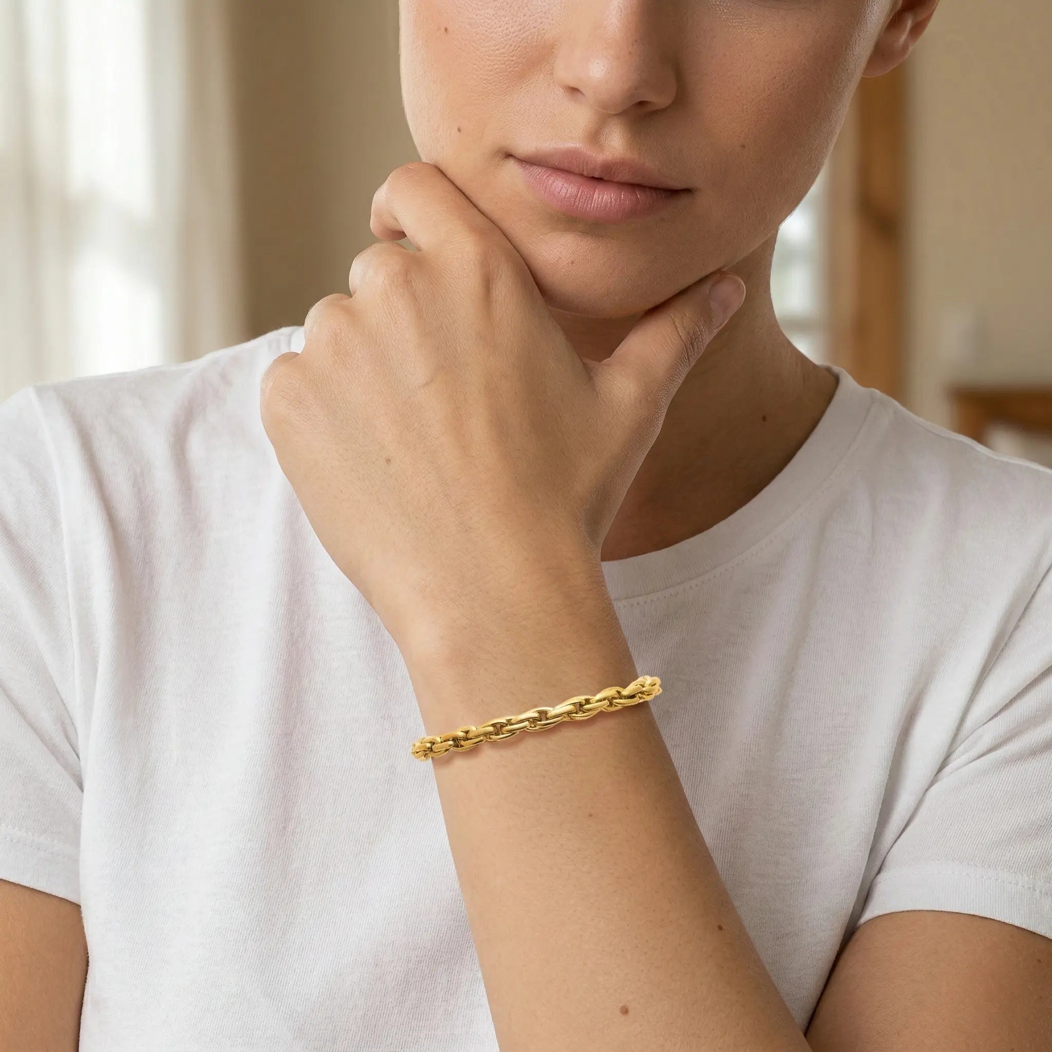 Bracelet "Maille Entrelacée" en PVD Doré (21 cm)