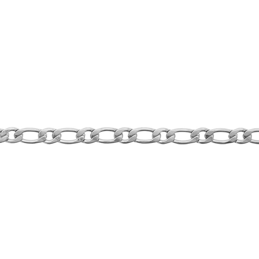 Bracelet maille figaro large en acier PVD argenté homme, vue de face