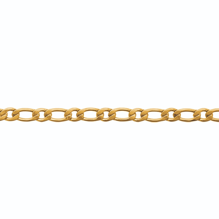Bracelet maille figaro large en acier PVD doré homme, vue de face