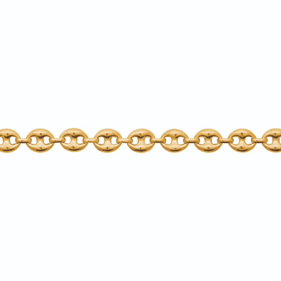 Bracelet maille grain de café en acier PVD doré homme, vue de face