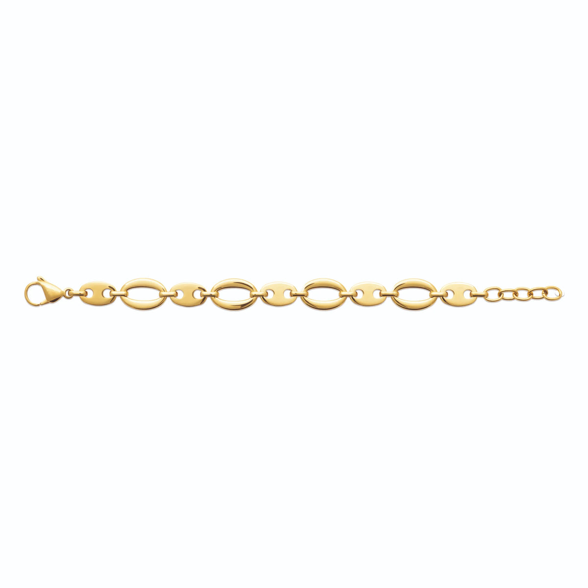Bracelet maille grain de café et maillons ovales en acier PVD doré
