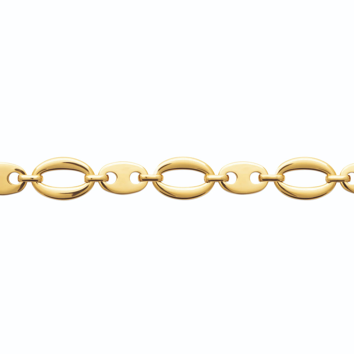 Bracelet maille grain de café et maillons ovales en acier PVD doré