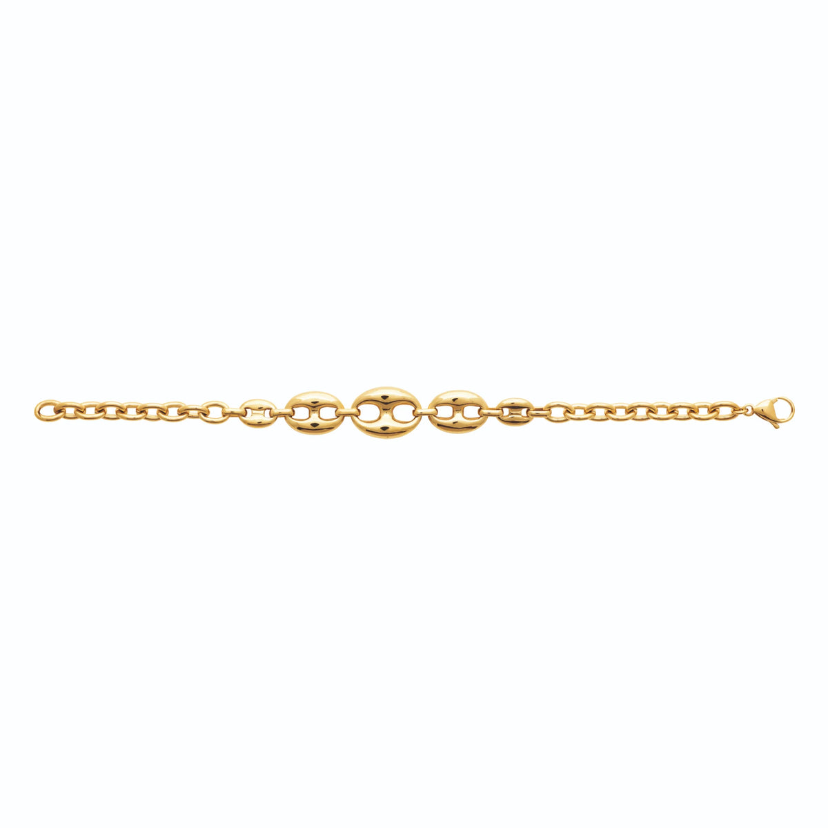 Bracelet maille grain de café graduée en acier PVD doré