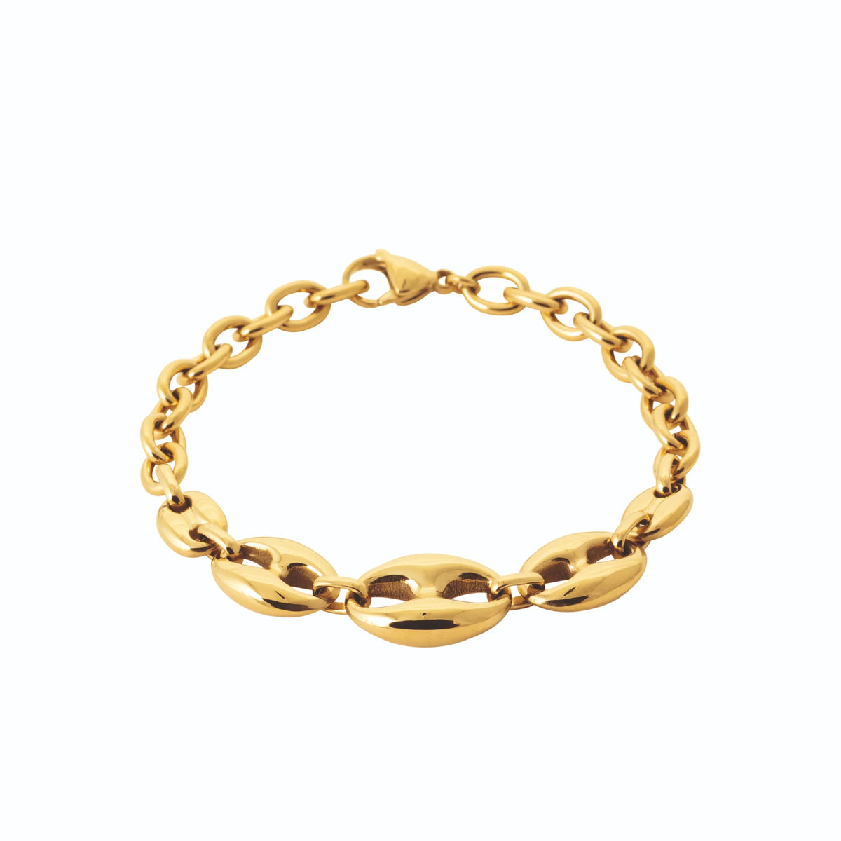 Bracelet maille grain de café graduée en acier PVD doré