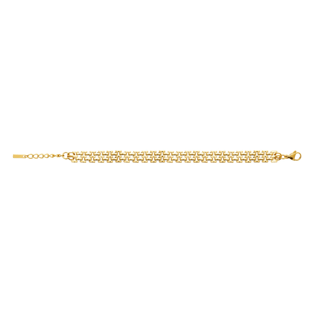 Bracelet maille plate briquetée en acier PVD doré