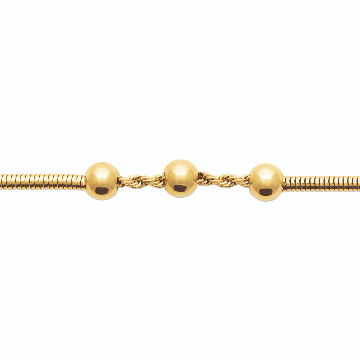 Bracelet maille serpent et trois billes en acier PVD doré