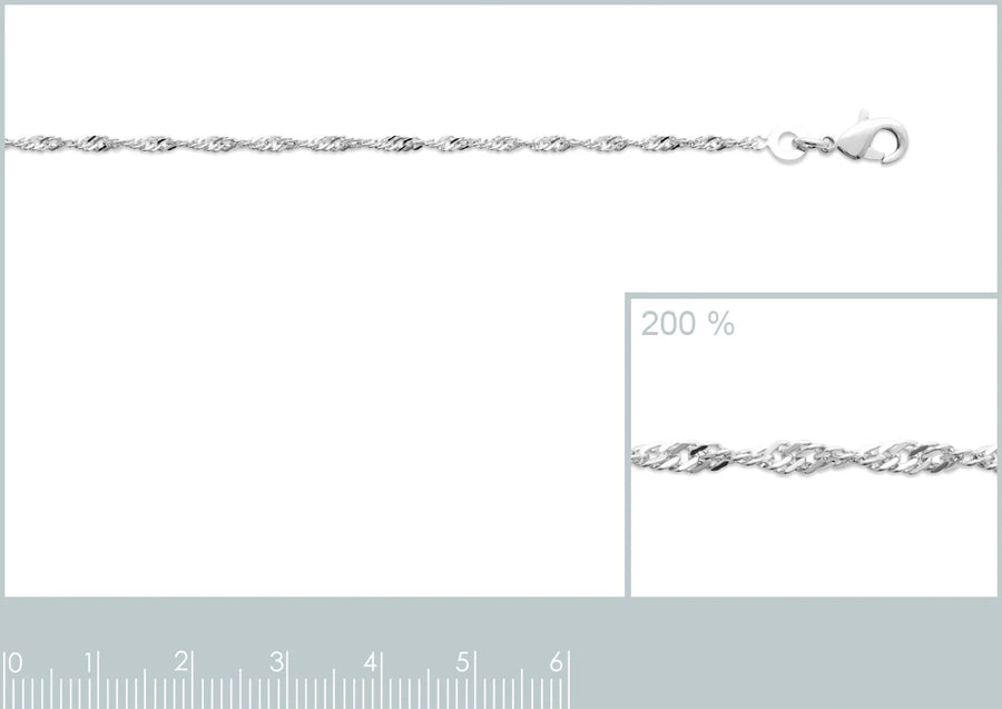Bracelet maille Singapour en argent 925 rhodié, vue de face