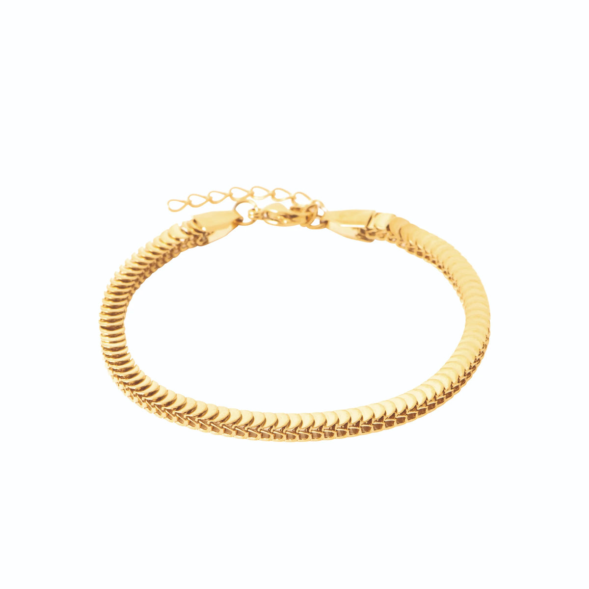 Bracelet maille tressée plate en acier PVD doré