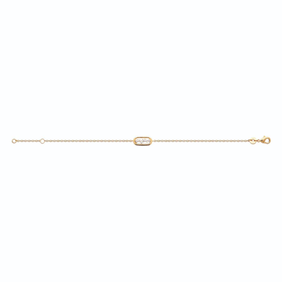 Bracelet maillon ovale serti de zircons en plaqué or