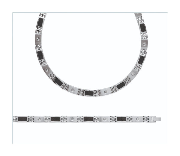 Bracelet maillons à inserts motif carbone en acier homme
