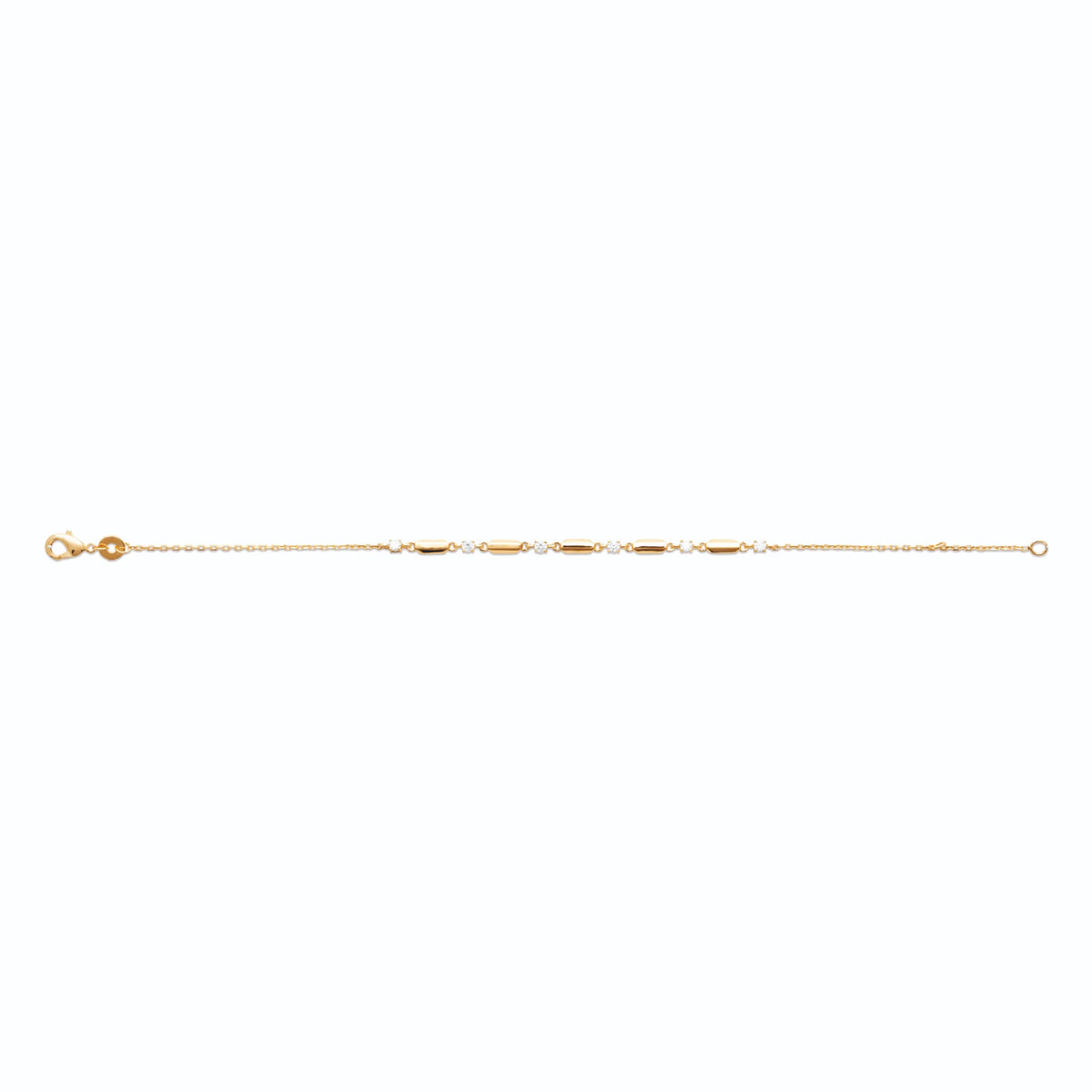 Bracelet maillons bâtonnets et zircons sertis clos en plaqué or