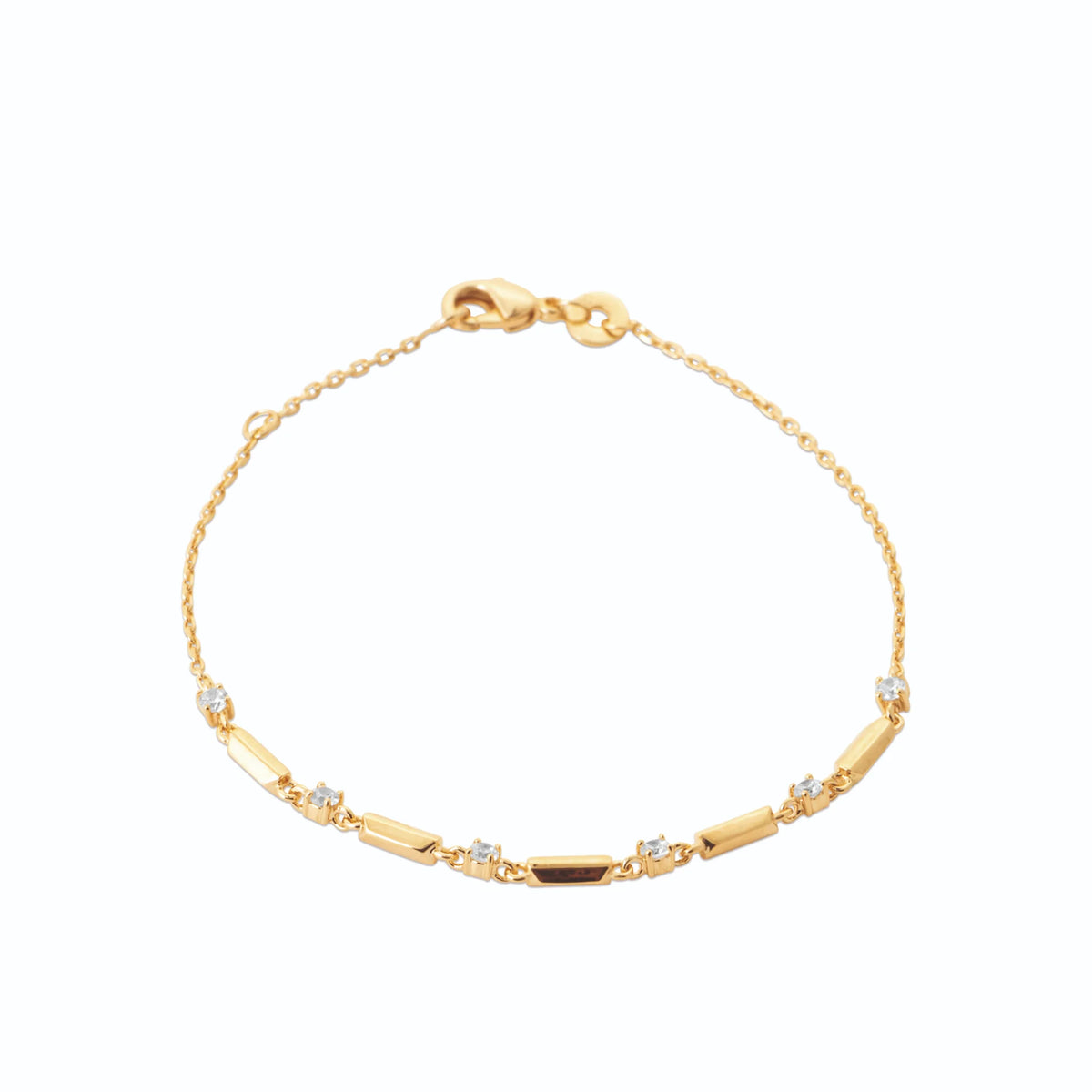Bracelet maillons bâtonnets et zircons sertis clos en plaqué or