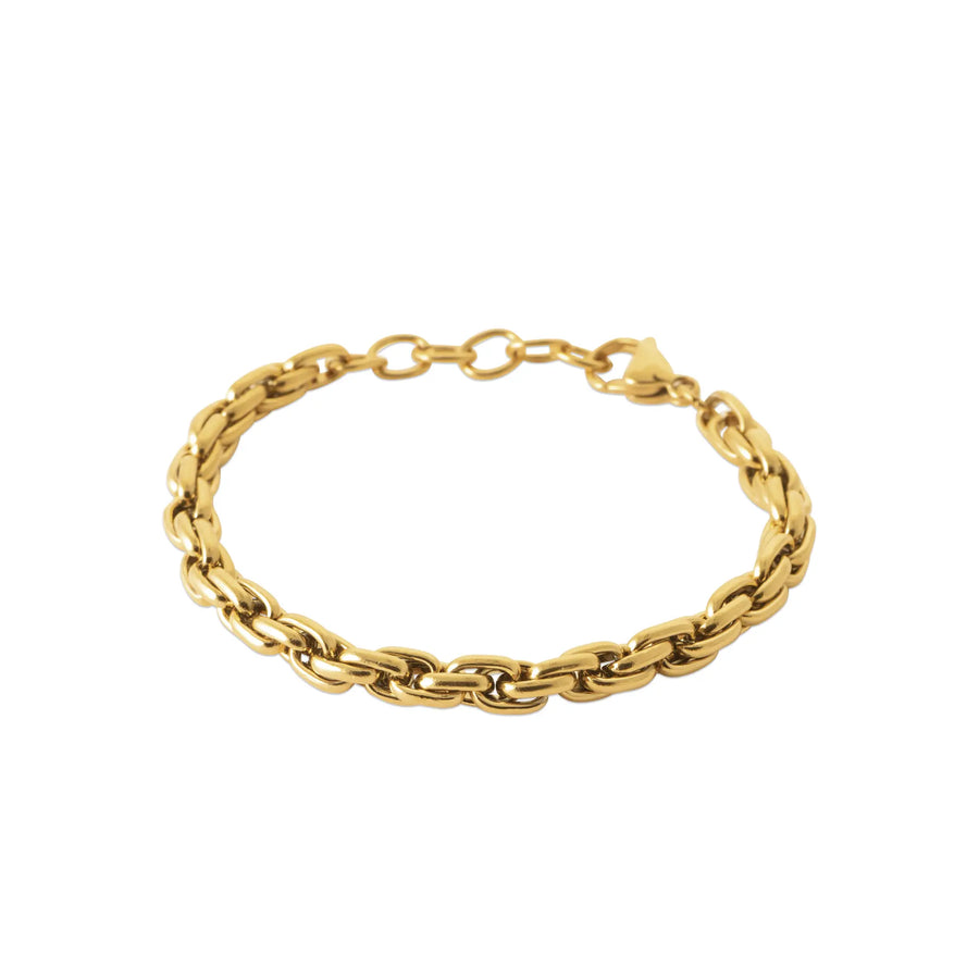 Bracelet maille entrelacée en acier PVD doré, vue de face