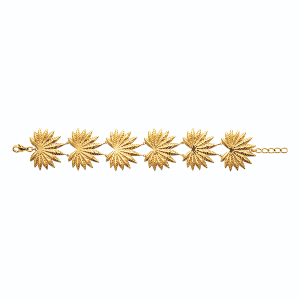 Bracelet maillons éventails striés en acier PVD doré