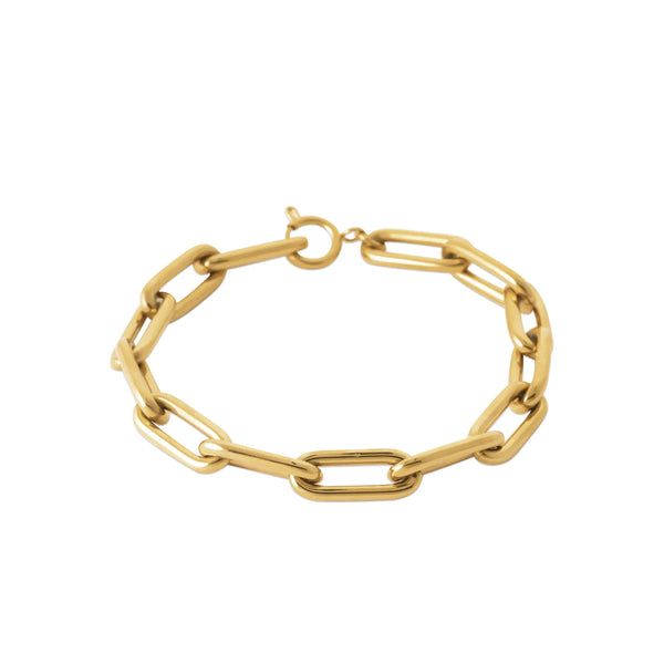 Bracelet maillons allongés en acier PVD doré, autre vue
