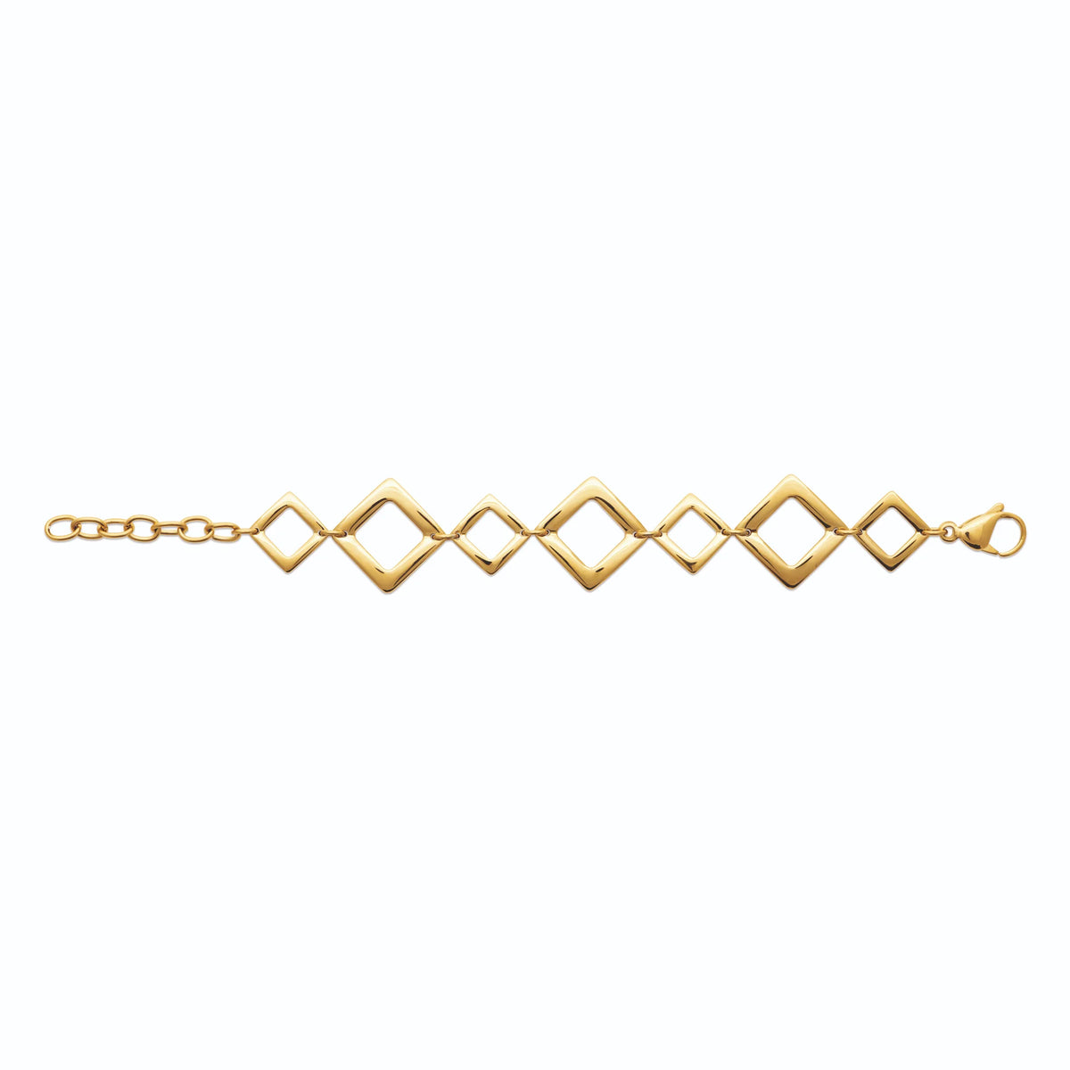 Bracelet maillons losanges ajourés en acier PVD doré