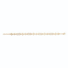 Bracelet maillons martelés rectangle cercle et losange en plaqué or, vu à plat