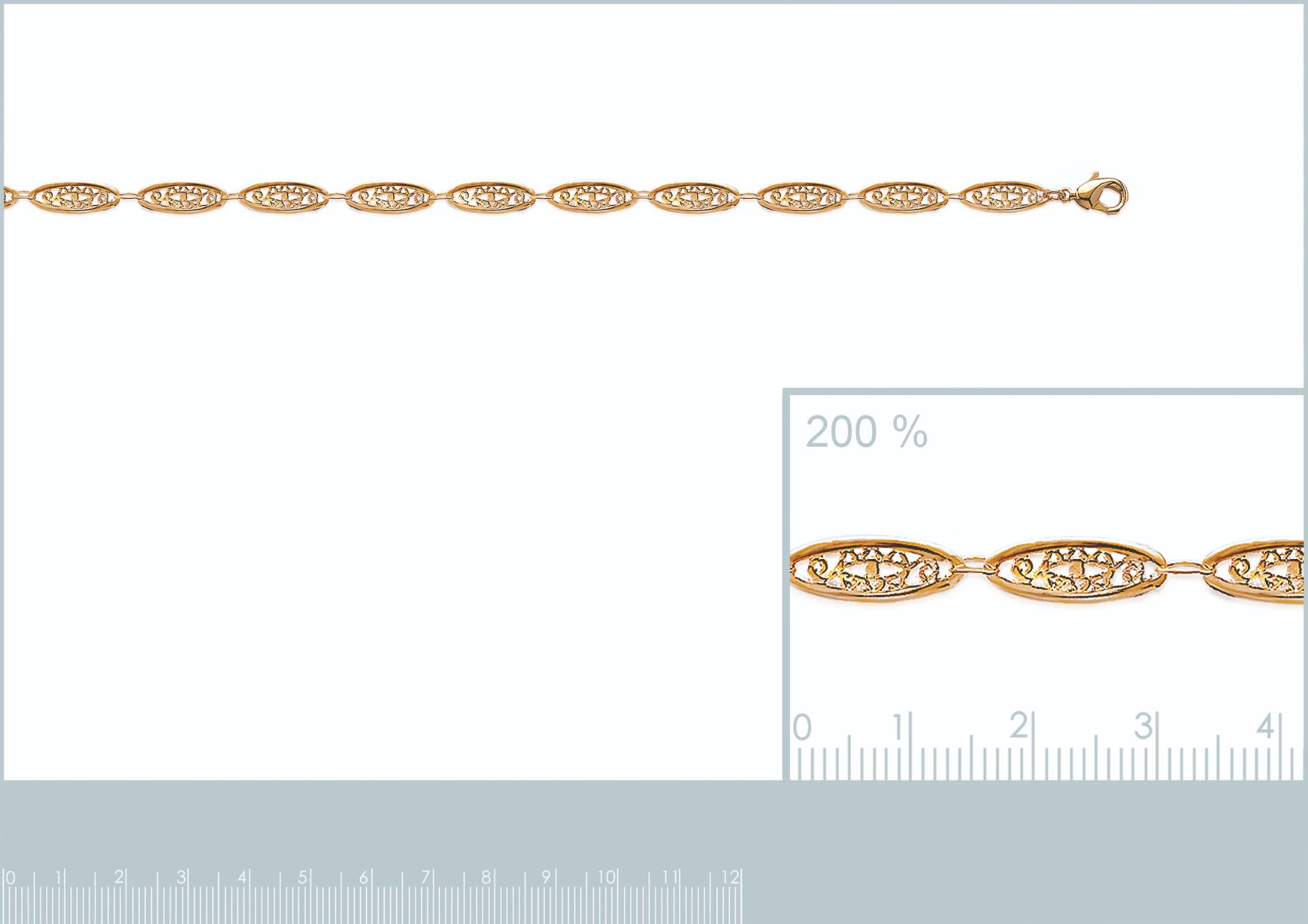 Bracelet maillons navette filigranés en plaqué or