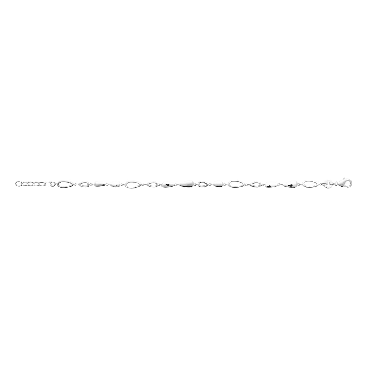 Bracelet maillons navette plats en argent 925 rhodié