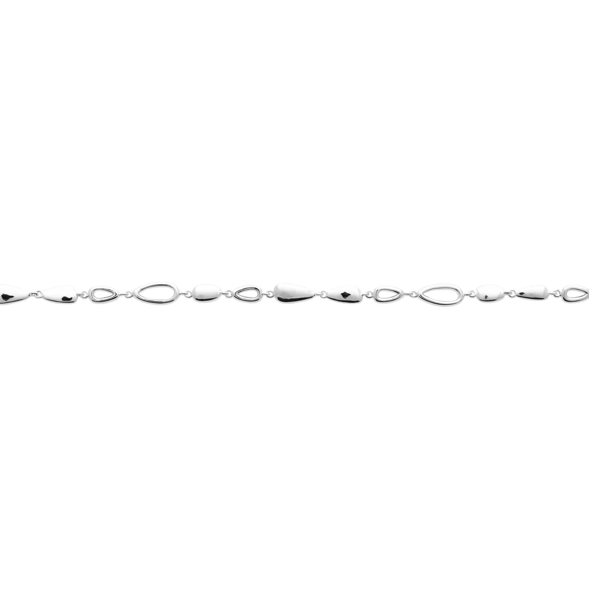 Bracelet maillons navette plats en argent 925 rhodié