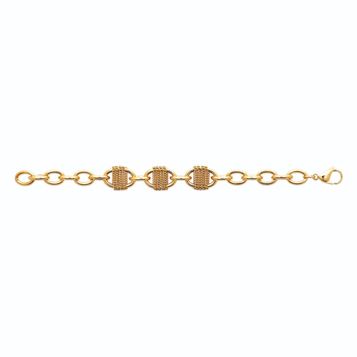 Bracelet maillons ovales cordés en acier PVD doré