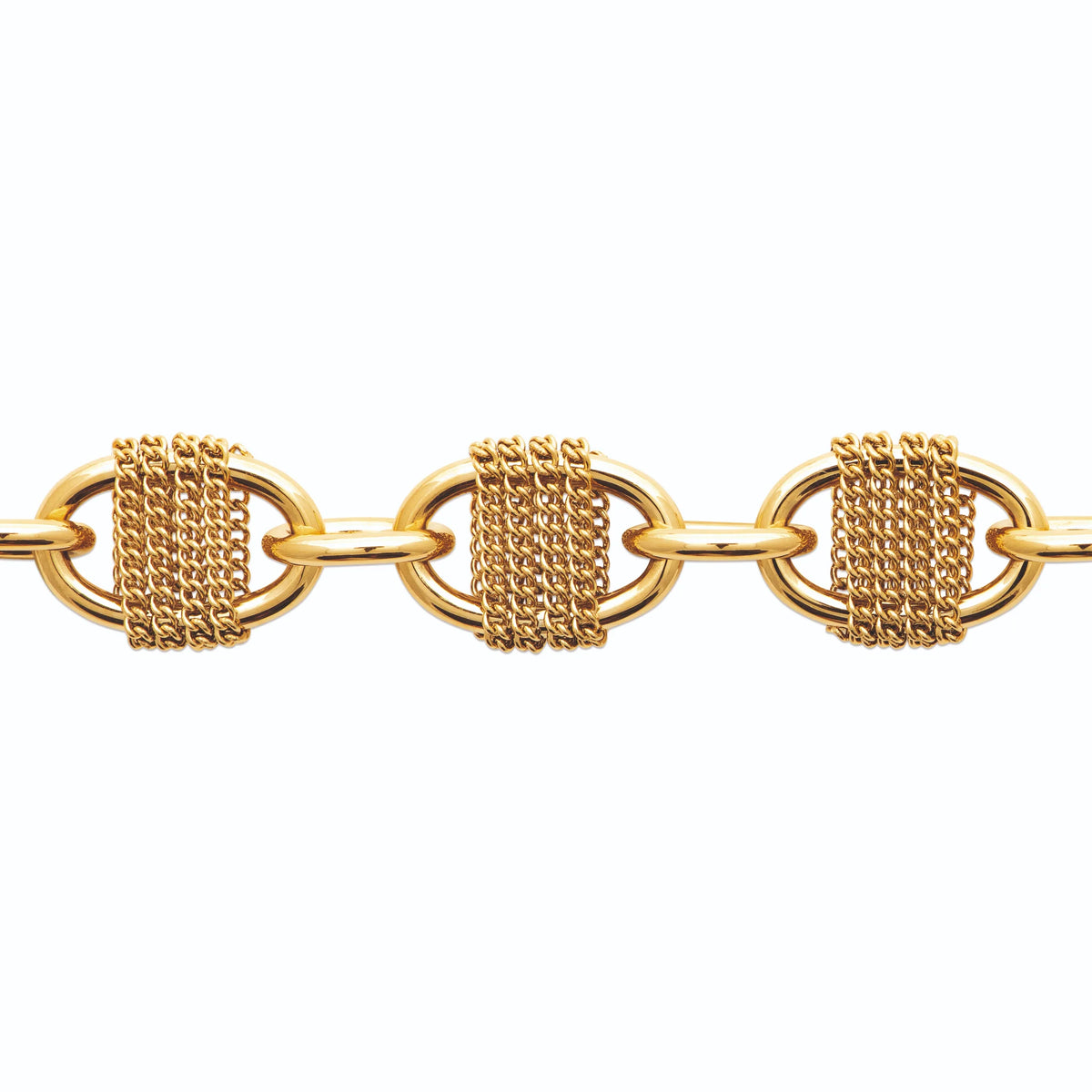 Bracelet maillons ovales cordés en acier PVD doré