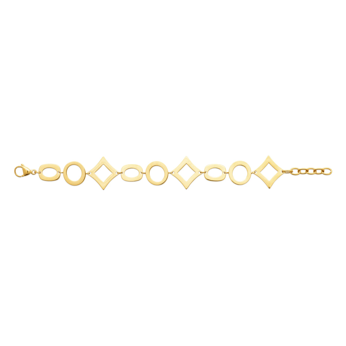 Bracelet maillons plats ovales et losanges en acier PVD doré