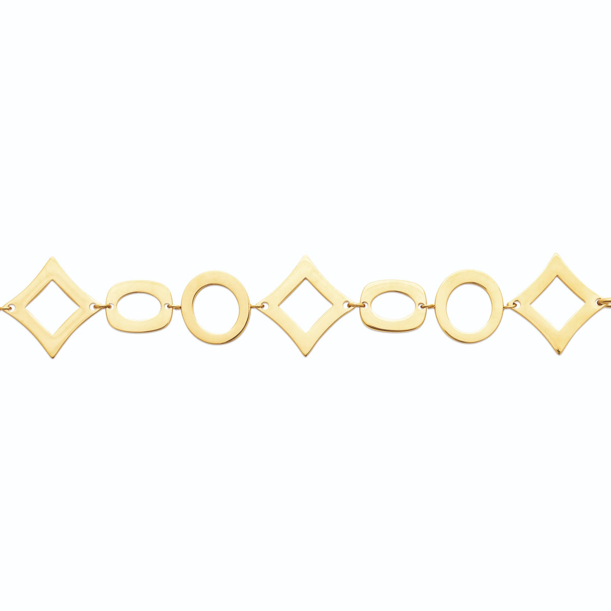 Bracelet maillons plats ovales et losanges en acier PVD doré