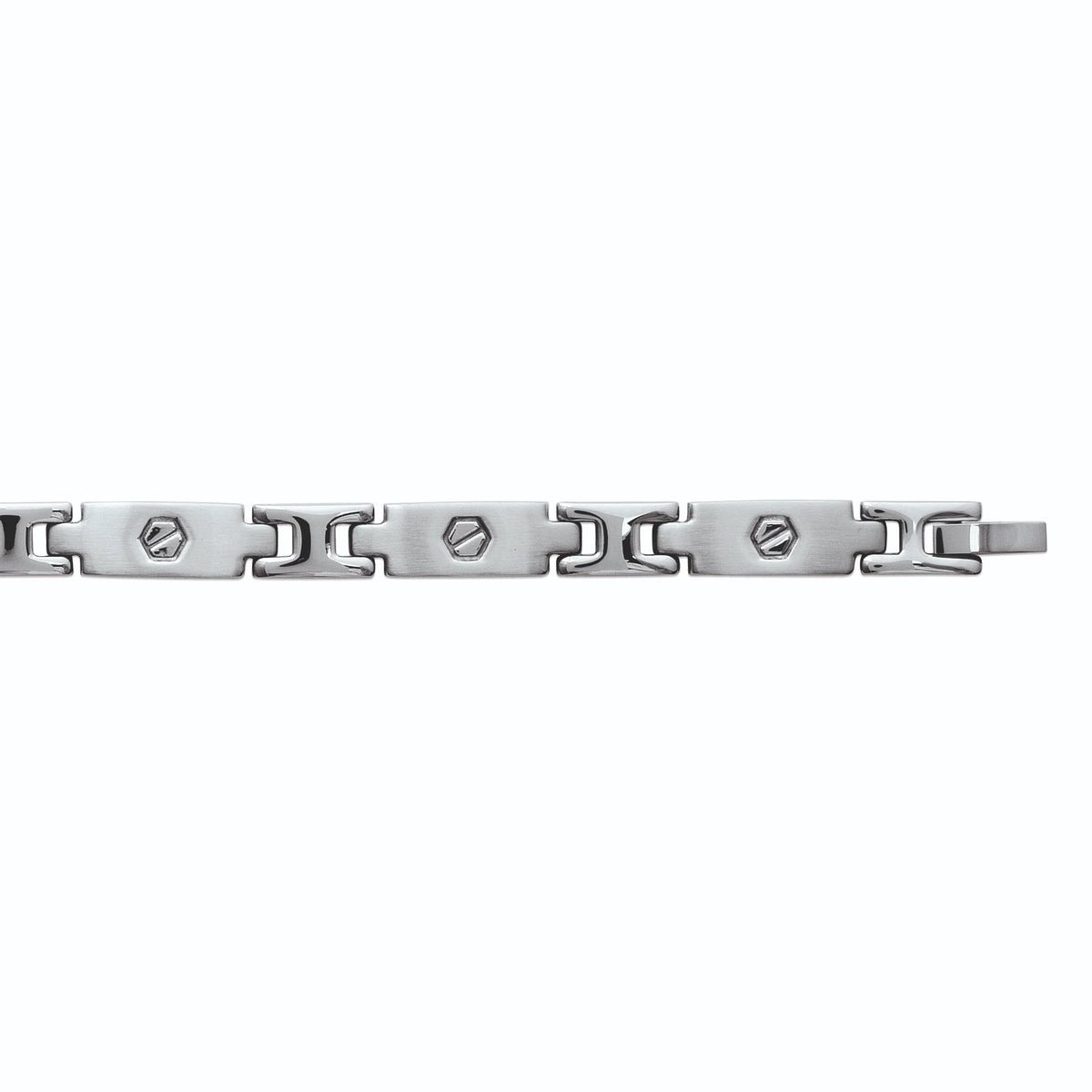 Bracelet maillons rectangulaires à vis en acier homme vu de profil